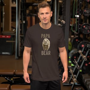 Papa Bear Shirt,Papa Shirt,Papa Day Gift,Papa Bear Tshirt,Cadeau pour nouveau papa,Boho Papa, Chemise homme,Chemise d’ours T-Shirt Unisexe à manches courte