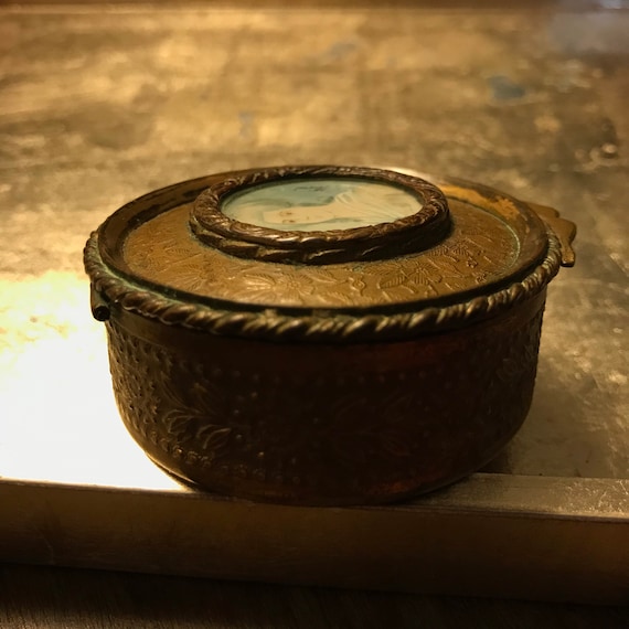 Antique Gilt Bronze Trinket Box Set With Miniature Portrait View 2