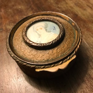 Antique Gilt Bronze Trinket Box Set With Miniature Portrait