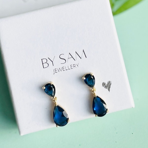 Wedding day earrings, Sapphire Blue Earrings , Sapphire CZ earrings gifts for her,  Gift for mum, gifts for mom, birthday gift earrings