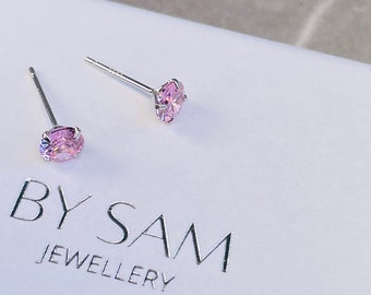 October Birthstone sterling silver Stud Earrings, Birthstone Rose Zircon Earrings, October Birthday gifts for her, Birthstone jewellery