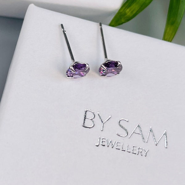 Amethyst Februar Geburtsstein Sterling Silber Ohrstecker, Amethyst Geburtsstein Ohrringe, Februar Geburtstagsgeschenke für sie, Birthstones Geschenke