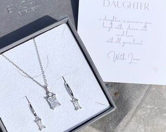 Geburtstagsgeschenk für Tochter, Halskette und Ohrringe Schmuck-Set, Geschenke für Tochter, Schmuck-Set, Ohrringe und Halskette für Tochter