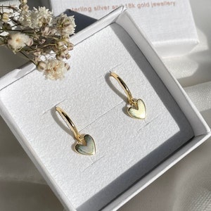 Gold heart earrings, sterling silver earrings, gifts for her, silver cute heart earrings, gold heart earrings, image 1