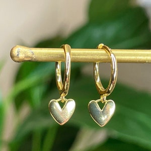 Gold heart earrings, sterling silver earrings, gifts for her, silver cute heart earrings, gold heart earrings, image 2