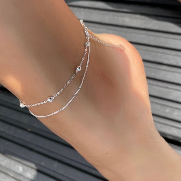 Bracelet de cheville en argent sterling, bracelet de cheville, bracelet de cheville en argent, cadeau d'anniversaire, cadeau pour elle, bracelets de cheville, bijoux bohèmes, bracelet de cheville en argent,