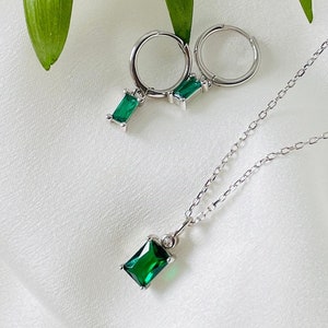 Emerald earrings and silver emerald necklace Christmas gift set for her
