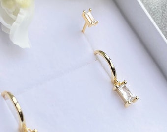 gold earrings gift set, silver boho earring set, minimalist gold huggie earrings, gifts for her, hoop earrings set, bridesmaids gifts