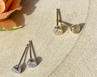 Dainty diamond bridesmaids earrings, everyday silver stud earrings,  gifts for her, bridesmaid gifts, gold stud earrings, handmade jewelry