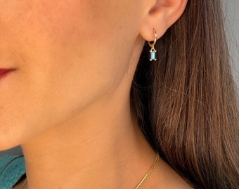 Turquoise December birthstone earrings, December earrings, Gifts for her,  turquoise hoop earrings, silver huggee earrings, gift for friend