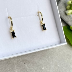 Black Onyx huggie earrings, birthday gifts for her, black gem gold earrings, best friend gift, birthday gift, gold earrings, gifts for her image 3