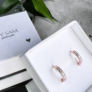 Rose gold dainty hoop earrings, birthday gift earrings, gift for her, rose gold bridesmaid earrings, bridesmaid gift, handmade gifts for her image 7