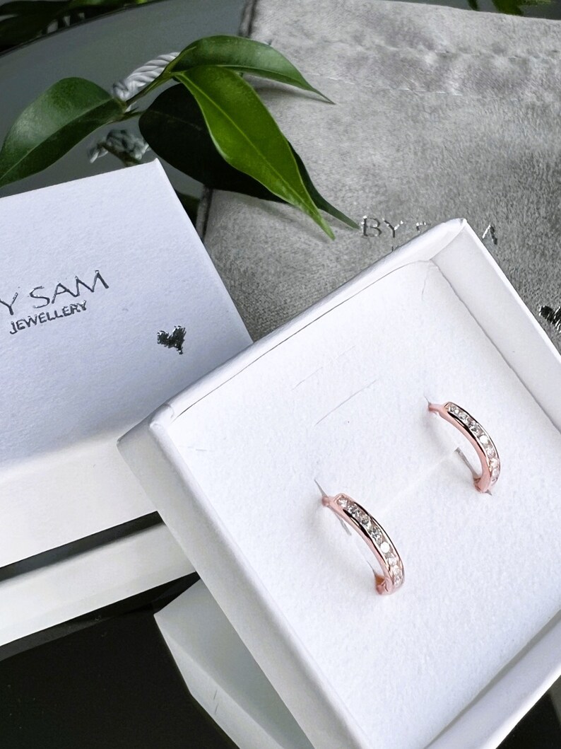 Rose gold dainty hoop earrings, birthday gift earrings, gift for her, rose gold bridesmaid earrings, bridesmaid gift, handmade gifts for her image 7