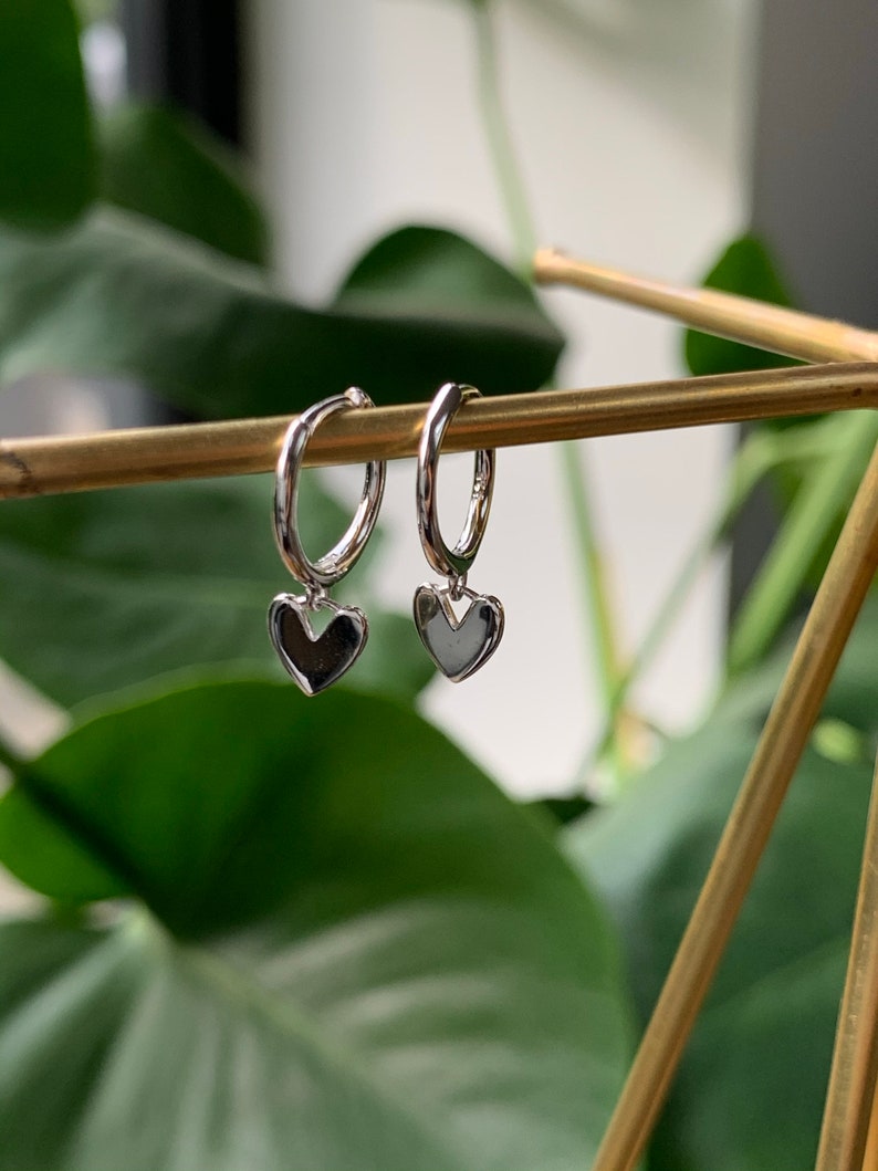 Gold heart earrings, sterling silver earrings, gifts for her, silver cute heart earrings, gold heart earrings, image 8