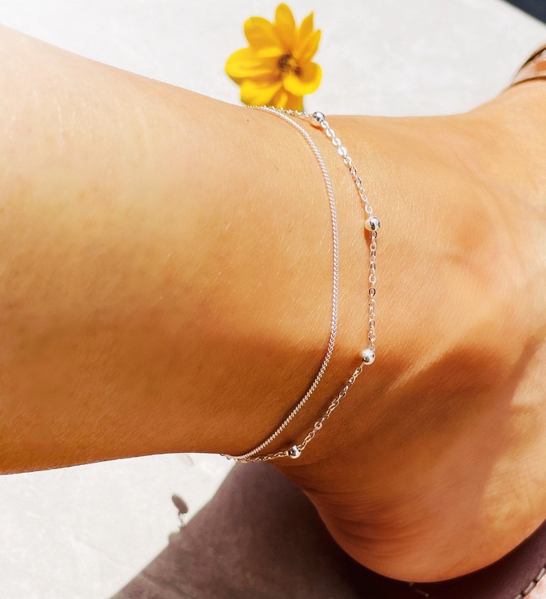 Sterling Silver Anklet, ankle bracelet, silver ankle bracelet, birthday gift, gift for her anklet, anklets, boho Jewelry, silver anklet, image 2