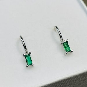 Silver and emerald green jewellery set, bridesmaid gift for her, emerald huggie earrings and necklace set, May Birthstone emerald necklace, image 3