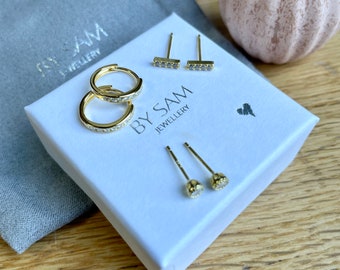 Earrings set, set of 3 gold earrings, multi pierced ears set, Huggie earrings set, silver earrings set modern earrings, minimalist earrings