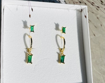 earring sets, emerald green earrings set, boho earrings, gold earrings, silver earrings studs and huggies, gifts for her, double piercing