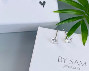 April Birthstone sterling silver Stud Earrings, Crystal April Birthstone Earrings, April Birthday gifts for her, Birthstone jewellery