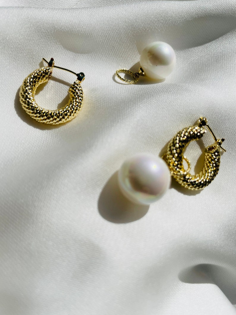 Pearl Charm Earrings Charm Earrings Gold Hoop Earrings Etsy UK