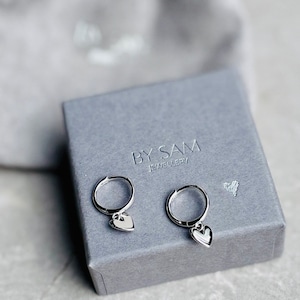 Silver huggie earrings, birthday gifts, heart Mothers day gift earrings, huggie hoop earrings, heart earrings gifts for her, silver earrings