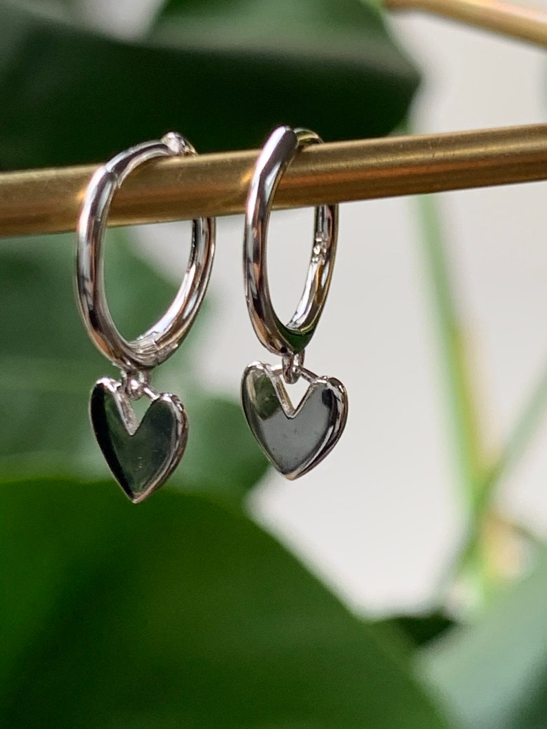 Gold heart earrings, sterling silver earrings, gifts for her, silver cute heart earrings, gold heart earrings, image 7