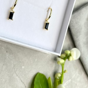 Black Onyx huggie earrings, birthday gifts for her, black gem gold earrings, best friend gift, birthday gift, gold earrings, gifts for her image 4