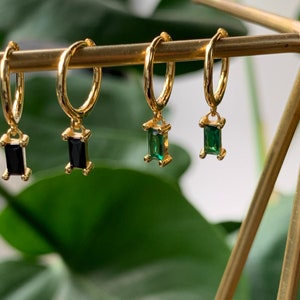 Black Onyx huggie earrings, birthday gifts for her, black gem gold earrings, best friend gift, birthday gift, gold earrings, gifts for her image 6