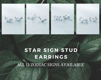 Zodiac constellation earrings, star sign earrings, sterling silver earrings, personalised gift, birthday gift for her personalised jewellery
