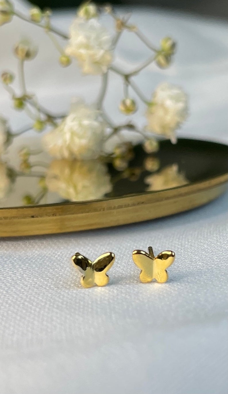 Dainty Butterfly stud Earrings, Gold and Silver Butterfly Stud earrings, Small stud Earrings, Butterfly Stud, Minimalist Earrings, cute Stud image 3