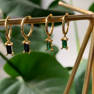 Black Onyx huggie earrings, birthday gifts for her, black gem gold earrings, best friend gift, birthday gift, gold earrings, gifts for her image 5