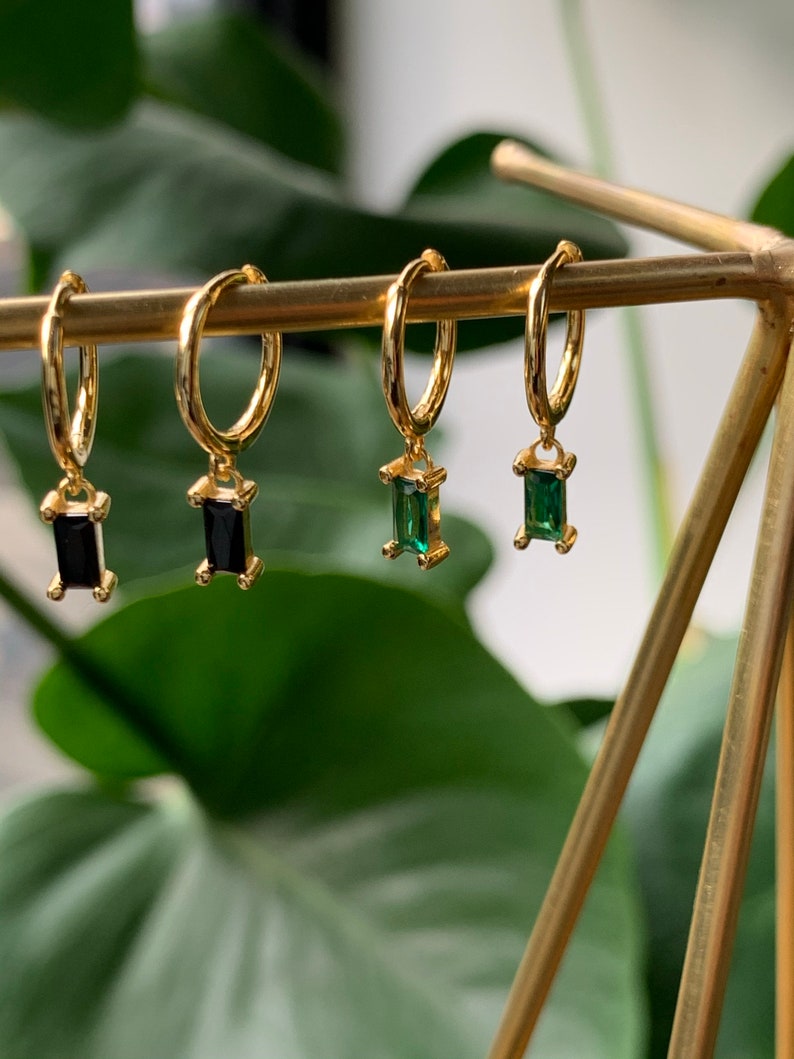 Black Onyx huggie earrings, birthday gifts for her, black gem gold earrings, best friend gift, birthday gift, gold earrings, gifts for her image 5