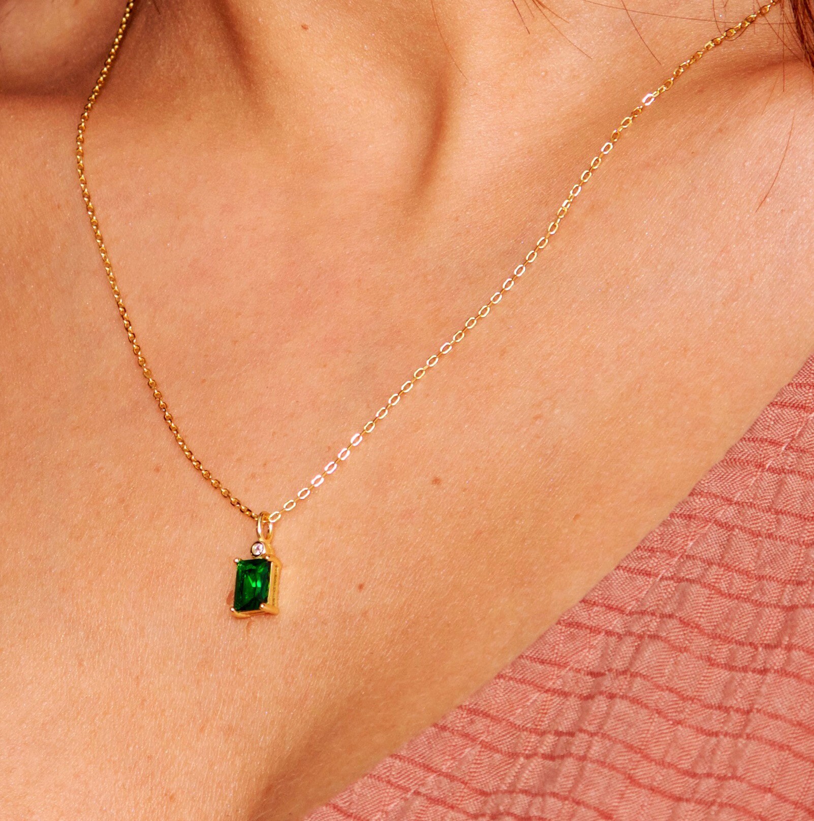 Gold Emerald Necklace Gold Necklace Minimalist Necklace Etsy UK