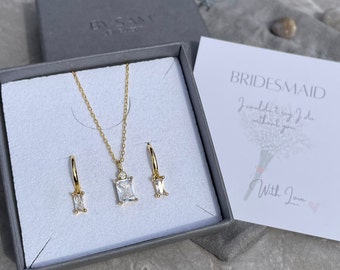 Bridesmaid gift earrings and necklace set, wedding jewellery, bridal jewellery, bridesmaid gift, jewellery set gift, birthday gifts for her,