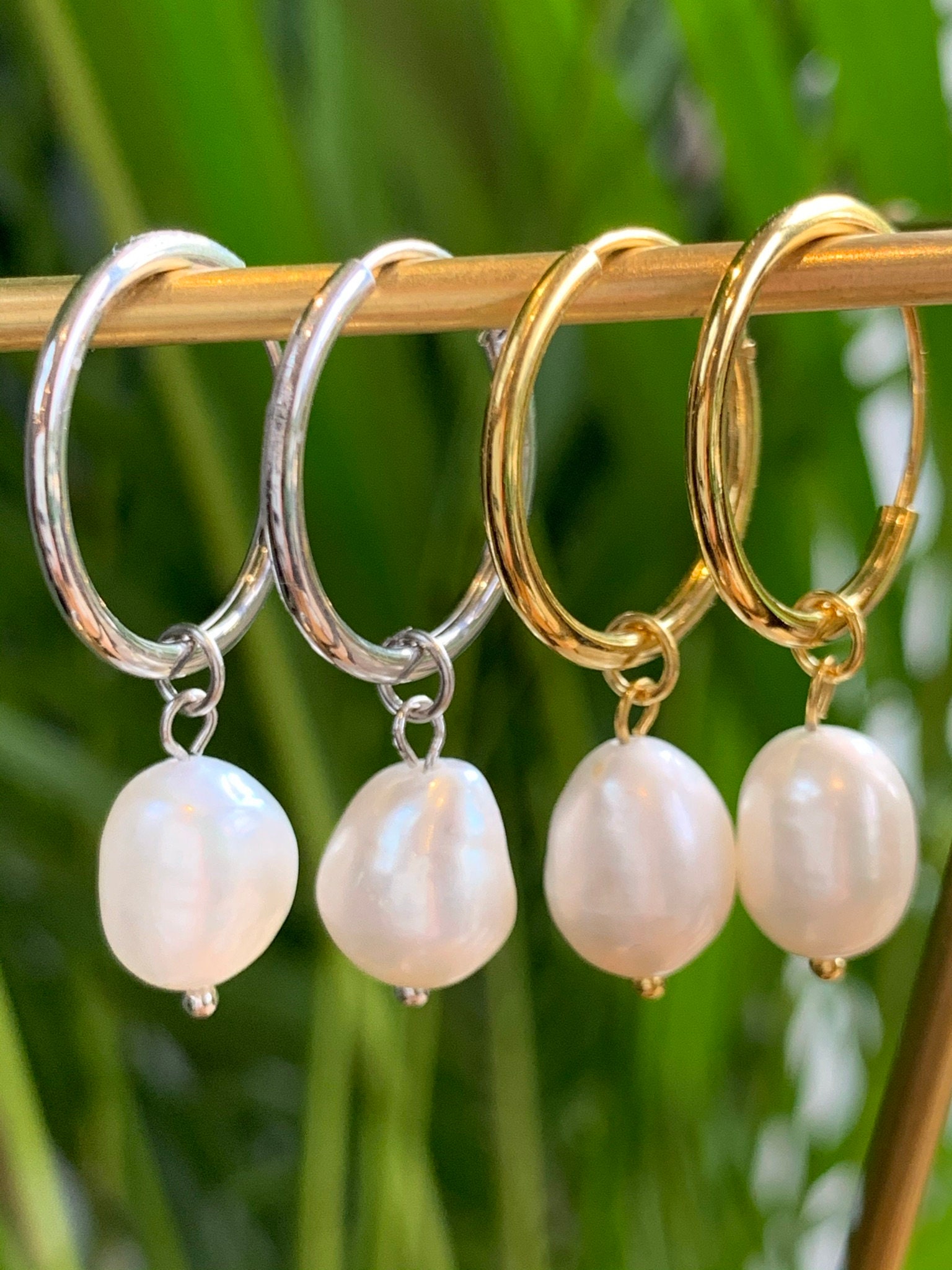 Real Pearl Hoop Earrings Silver Pearl Hoop Earrings Gold Etsy