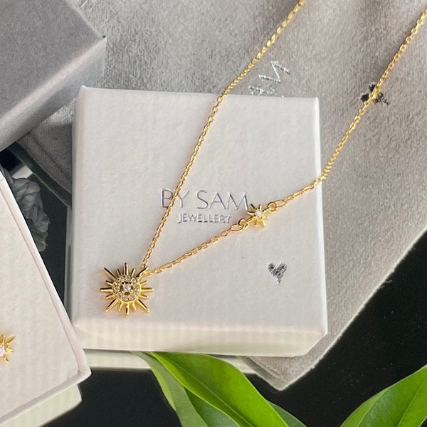 Cadeau d'anniversaire collier pendentif soleil, collier soleil, collier pendentif soleil, colliers pour femme, collier minimaliste, cadeaux d'anniversaire pour elle