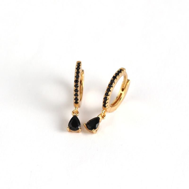 Black Onyx Gold Hoop Huggie Earrings Gifts for Her Dainty - Etsy UK