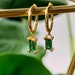 Gold huggie earrings black stone onyx and green emerald hoops. green earrings, emerald green gift for her, gold earrings, emerald huggies 
