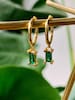 Gold huggie earrings black stone onyx and green emerald hoops. green earrings, emerald green gift for her, gold earrings, emerald huggies 