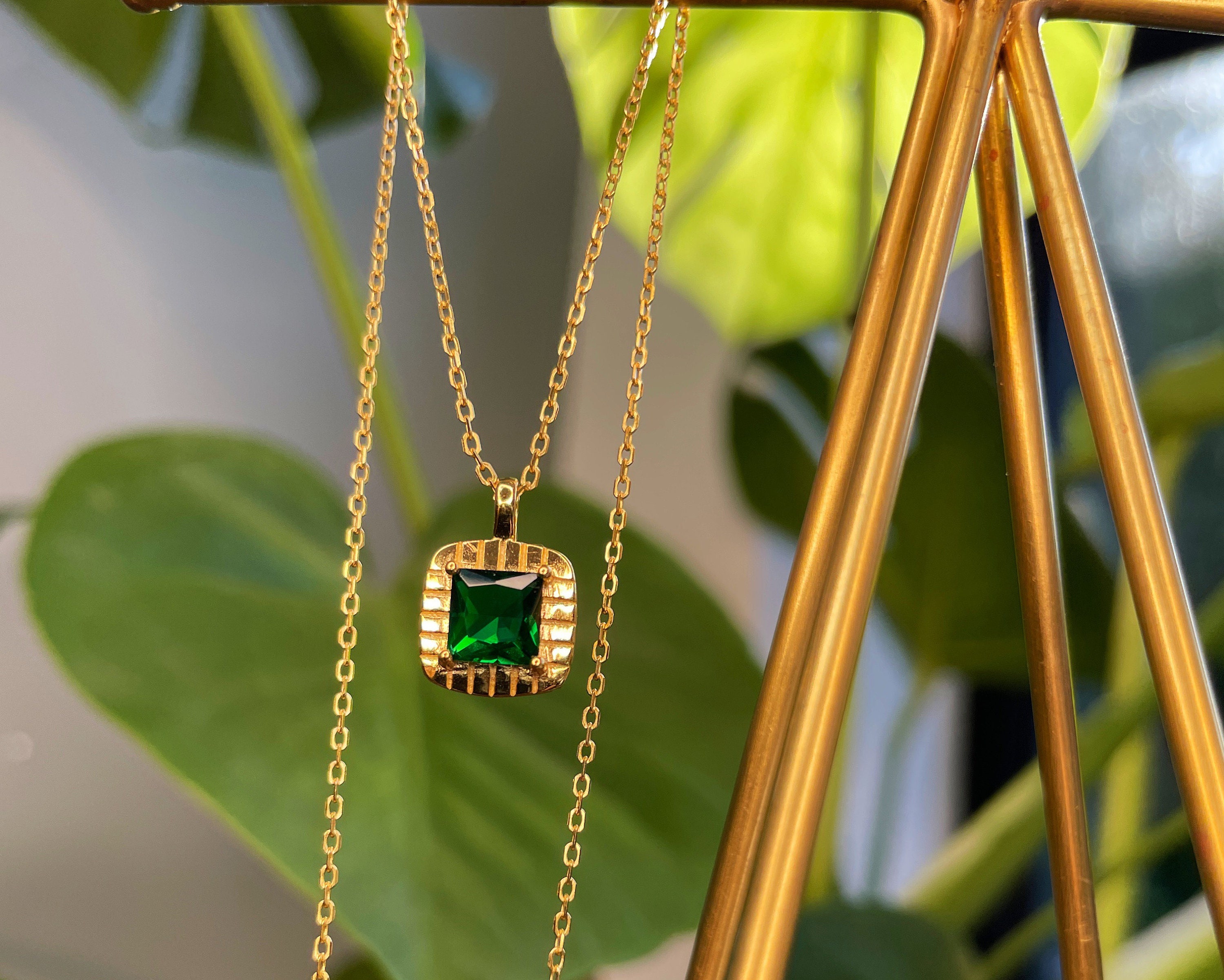 Emerald Green Gold Necklace Emerald Green Necklace Mum Gift Etsy UK