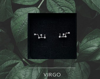 Boucles d'oreilles signe du zodiaque Vierge, clous d'oreilles signe astrologique, boucles d'oreilles Vierge, boucles d'oreilles constellation de la Vierge, cadeau pour elle, boucles d'oreilles cadeaux minimalistes