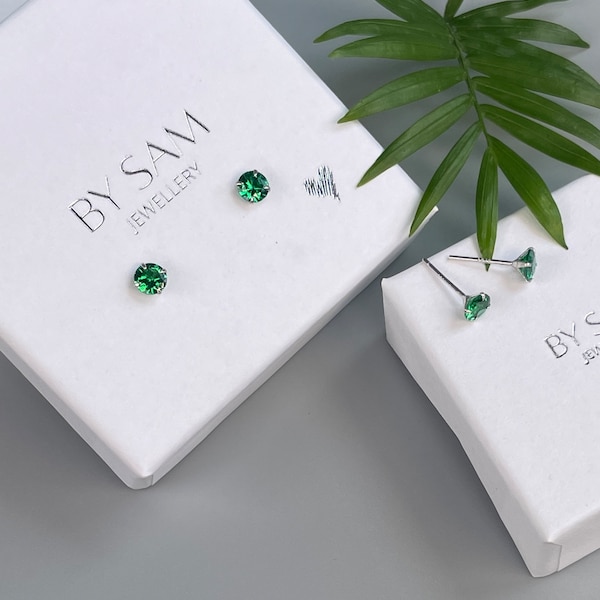 Emerald Birthstone sterling silver Stud Earrings, May Birthstone emerald Earrings, May Birthday gifts for her, May Birthstone jewellery