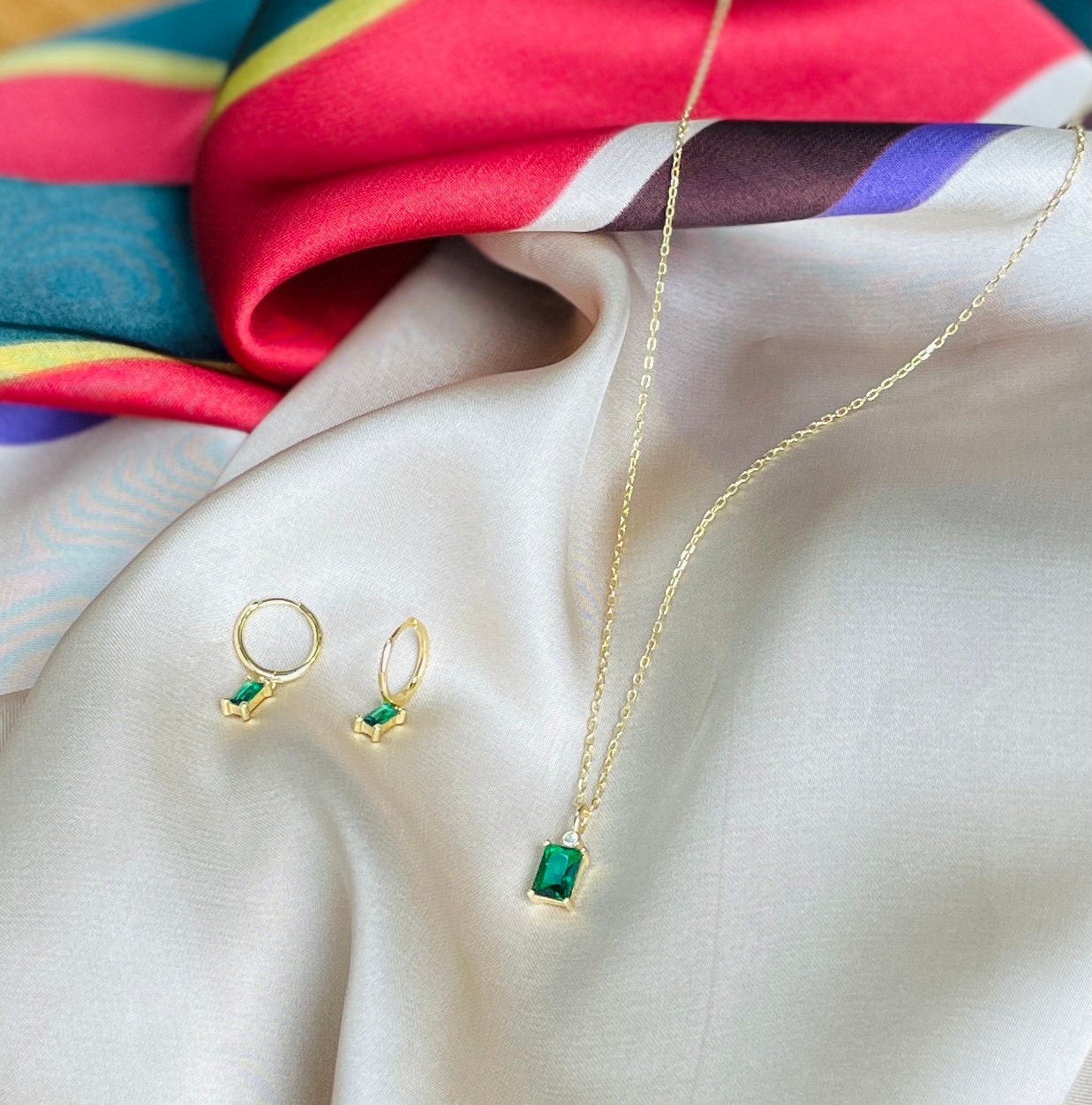 Emerald Green and Gold Necklace and Earrings Jewelry Set Etsy UK