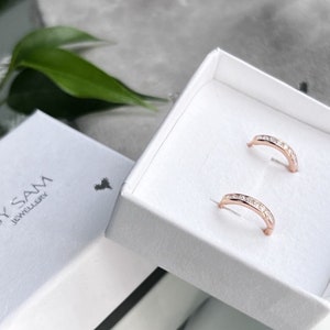 Rose gold dainty hoop earrings, birthday gift earrings, gift for her, rose gold bridesmaid earrings, bridesmaid gift, handmade gifts for her image 8