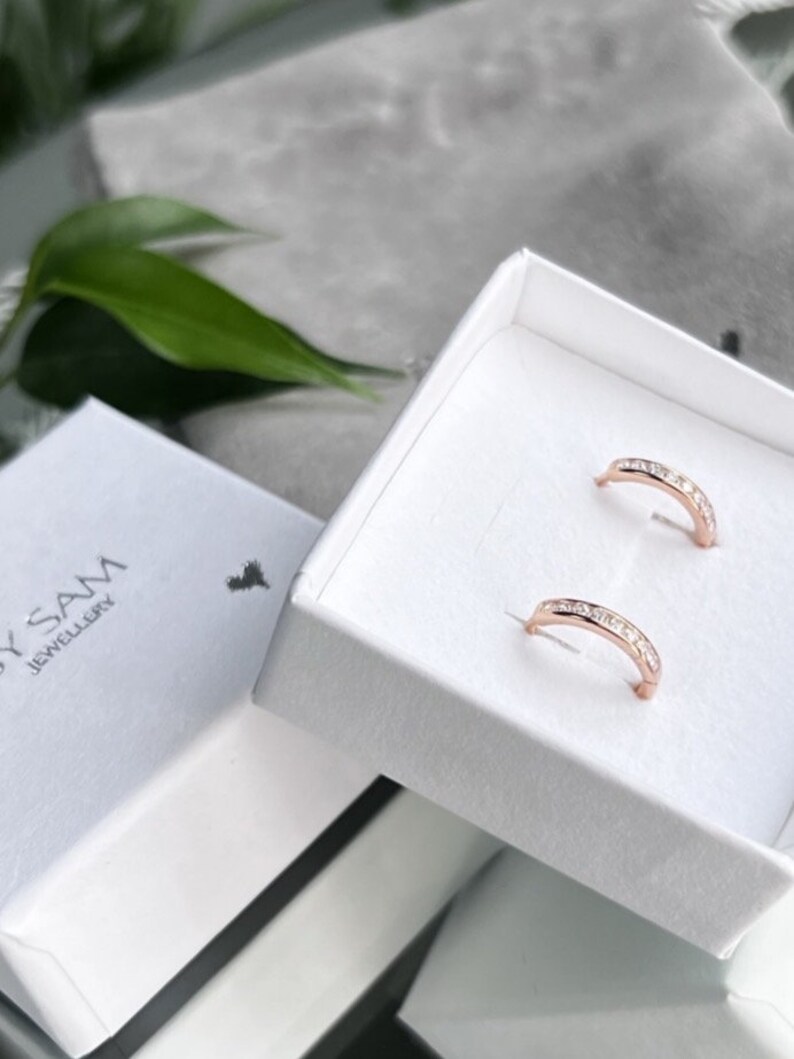 Rose gold dainty hoop earrings, birthday gift earrings, gift for her, rose gold bridesmaid earrings, bridesmaid gift, handmade gifts for her image 8