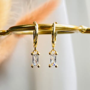Gold diamond CZ hoop earrings, Mother’s Day gift for her, hoop earrings, gold gemstone earrings, handmade earrings, gold hoop earrings,