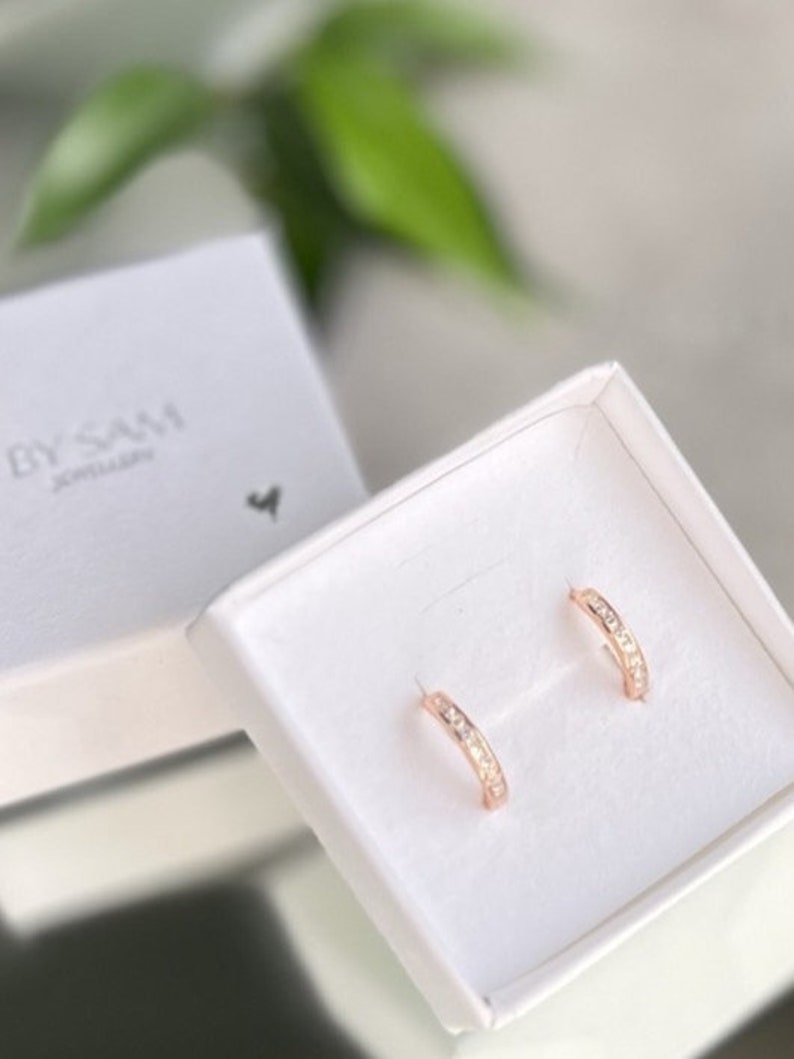 Rose gold dainty hoop earrings, birthday gift earrings, gift for her, rose gold bridesmaid earrings, bridesmaid gift, handmade gifts for her Rose gold