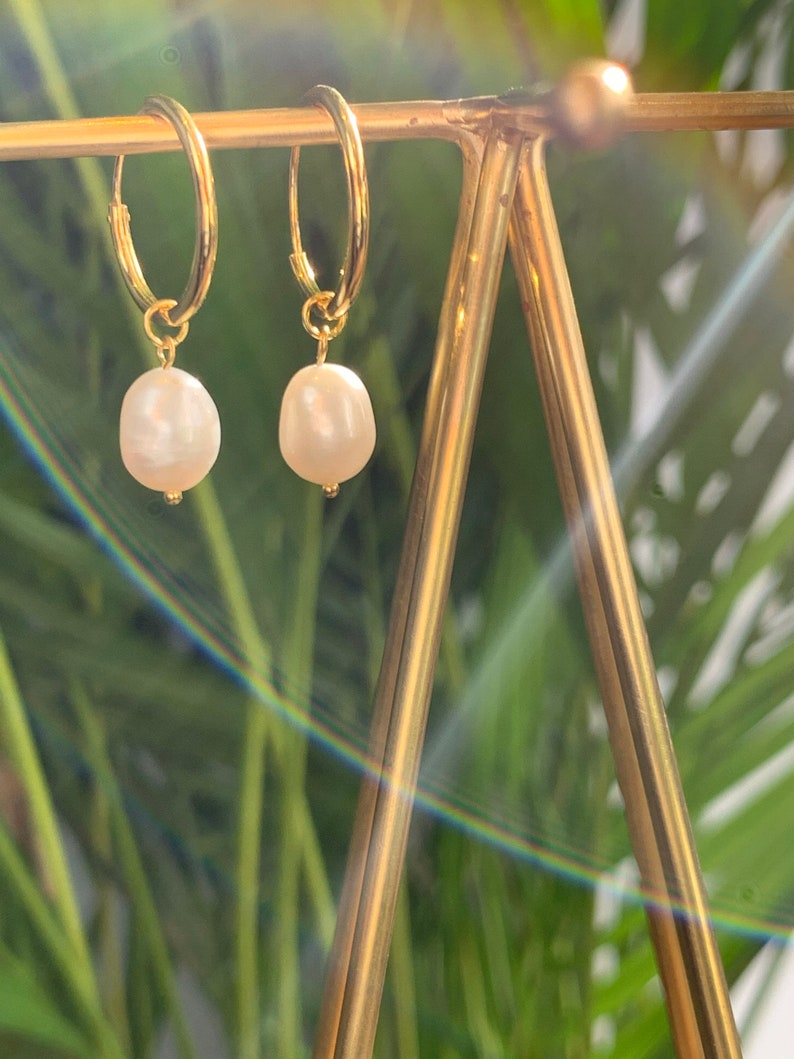 Real Pearl Hoop Earrings Silver Pearl Hoop Earrings Gold Etsy