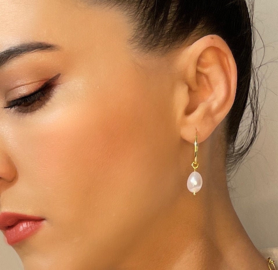 Real Pearl Hoop Earrings Silver Pearl Hoop Earrings Gold Etsy