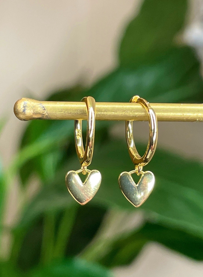 Gold heart earrings, sterling silver earrings, gifts for her, silver cute heart earrings, gold heart earrings, image 2